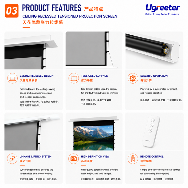 Embedded ceiling-mounted retractable projection screen Main Image